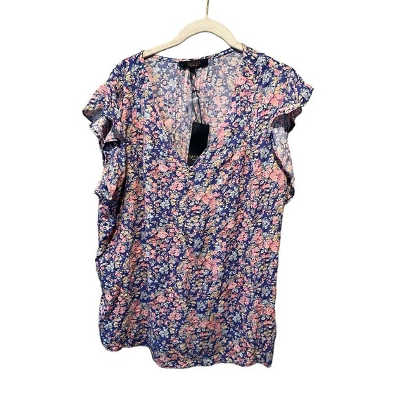 Rachel Roy Blouse Top Women's L Purple Floral Plunge V-Neck Sleeveless Pullover - Picture 2 of 5